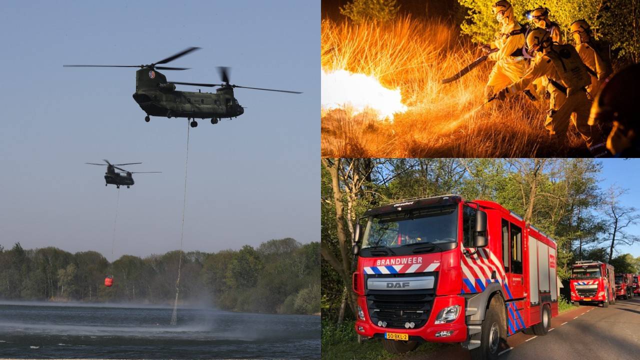 Met man en macht wordt de brand bij natuurgebied Deurnese Peel bestreden. (Foto's: SQ Vision, René van Hoof& Luchtmacht)