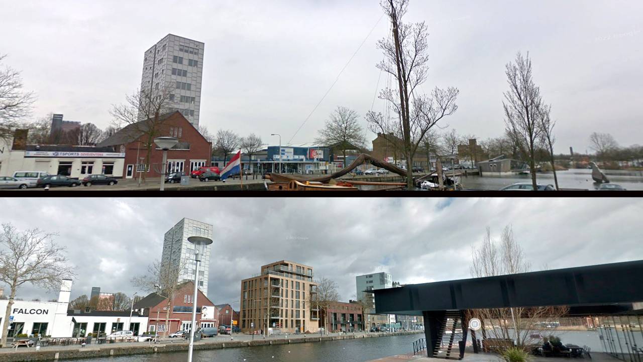 De Piushaven in 2009 én 2019. (Foto: Google Street View)