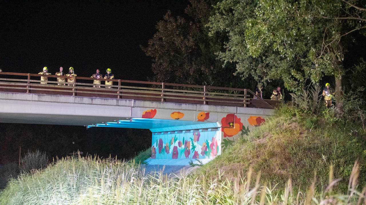 Volgens de politie reed de bestuurder met de auto van een viaduct aan de Rondweg Oost naar beneden (foto: Christian Traets/SQ Vision).