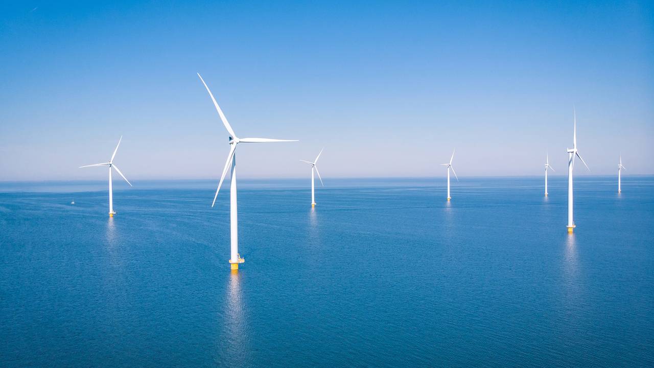 Het windmolenpark op de Noordzee 