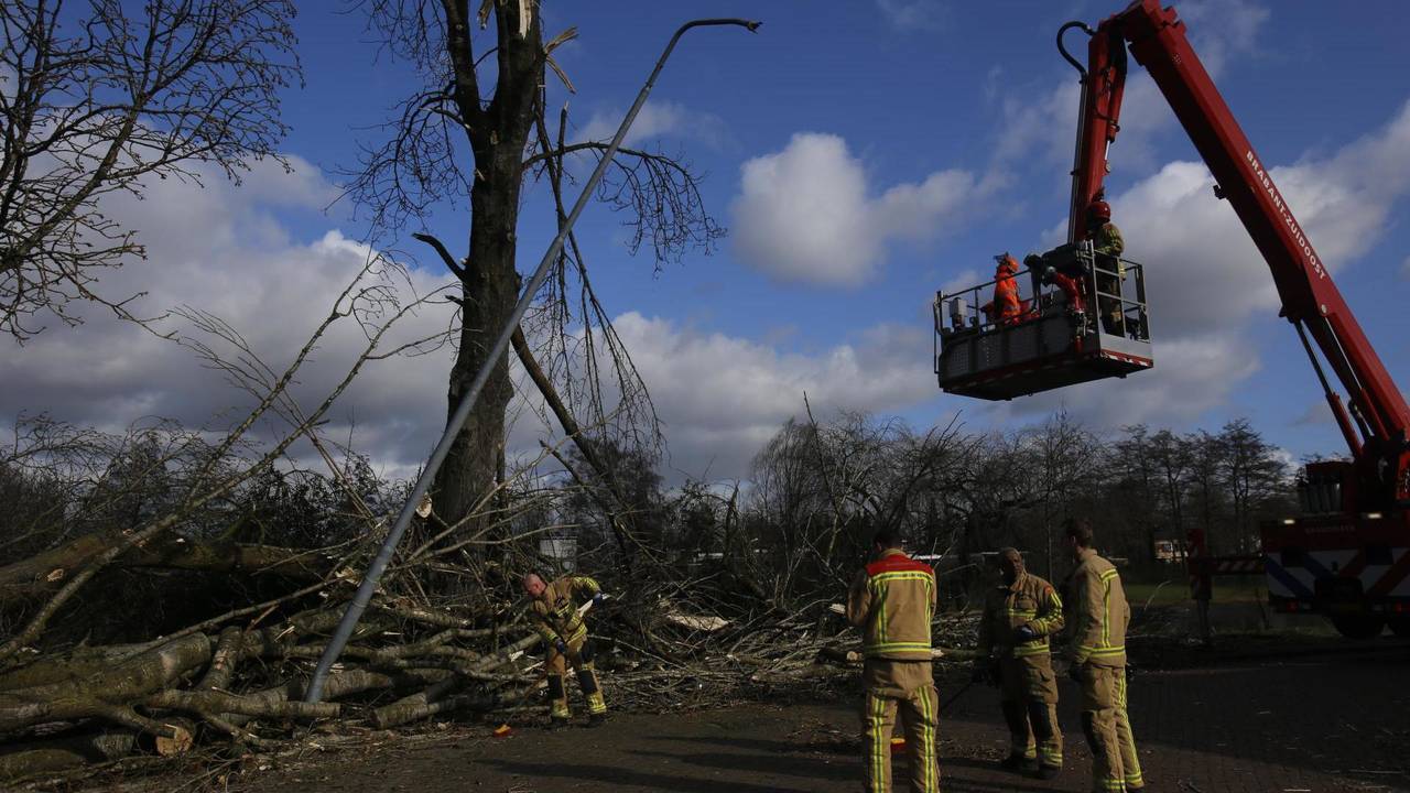 Flink wat stormschade in de Agamemnonlaan in Eindhoven (foto: Arno van der Linden/SQ Vision).