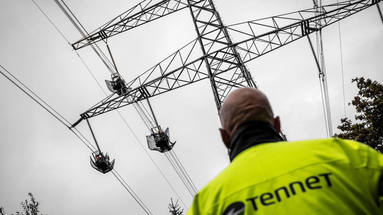 Medewerkers van TenneT werken aan elektriciteitslijnen (archieffoto: ANP/Rob Engelaar).