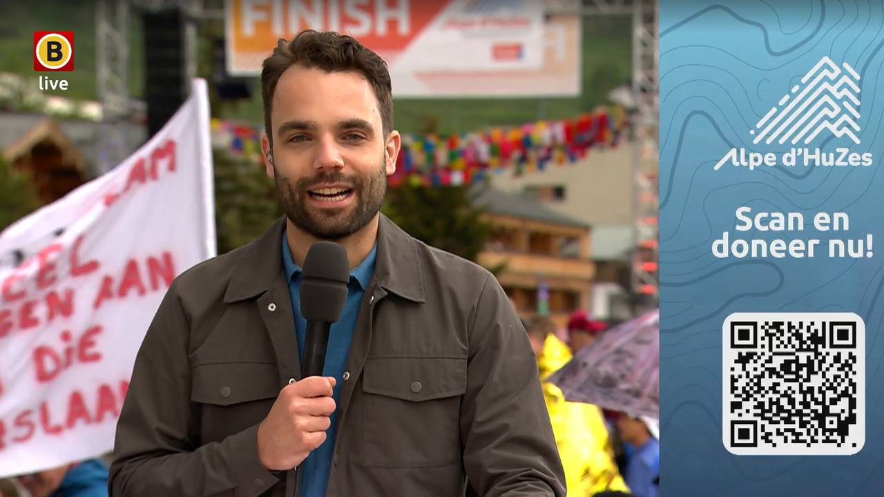 Presentator Raymond Merkx bij Alpe d'HuZes.