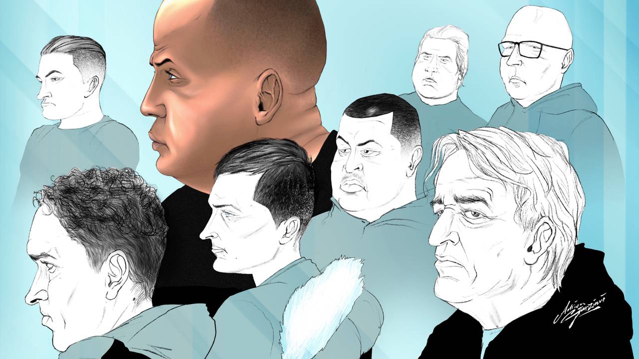 De verdachten van onderzoek Kandinsky (tekening: Adrien Stanziani)