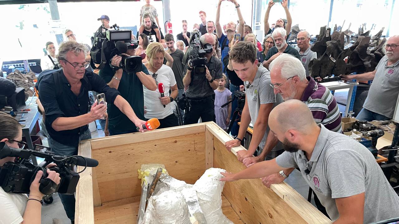 Onder grote mediabelangstelling opent conservator Wallaard de kist(Foto: Raymond Merkx)