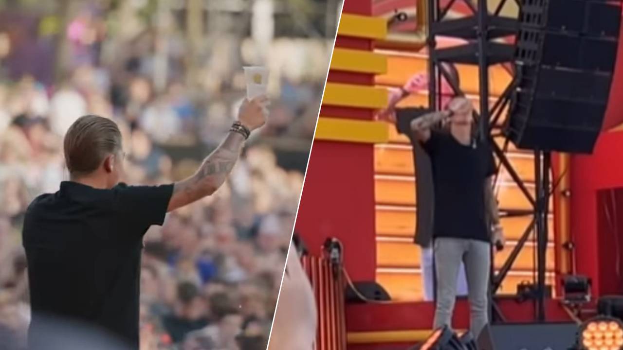 Mart plukte zijn bierdouche zo uit de lucht. Foto: Instagram/Facebook Mart Hoogkamer.