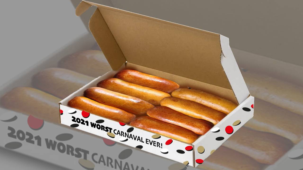 In deze verpakking worden de worstenbroodjes opgestuurd.