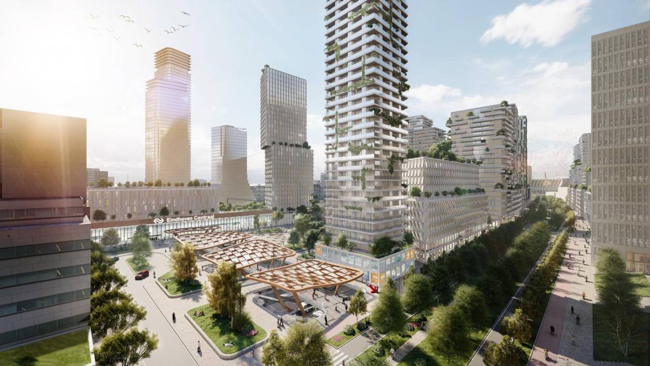 Zo zou het nieuwe busstation van Eindhoven er uit moeten gaan zien (beeld: gemeente Eindhoven).