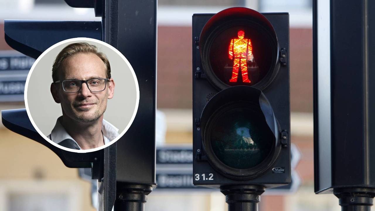 Verkeersexpert en verkeerslicht (foto: ANP / Paul van der Coevering).
