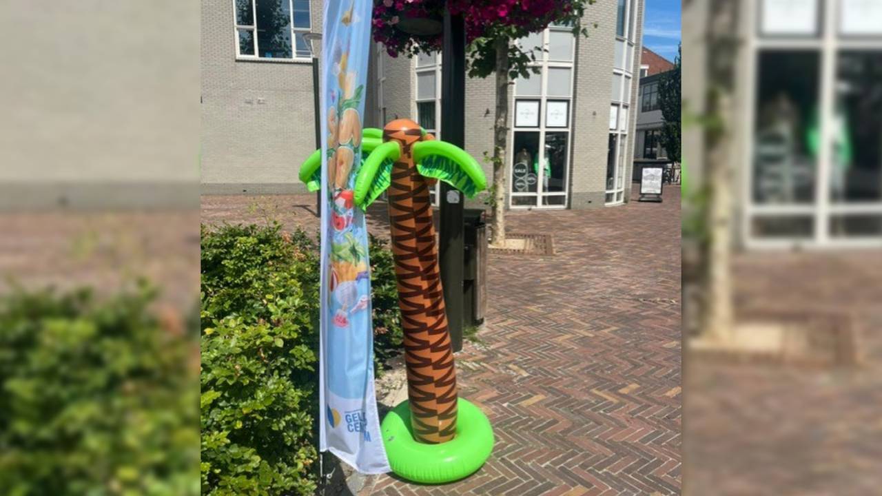 De opblaaspalmboom die de man meenam (foto: Beachvolleybaltoernooi Geldrop).