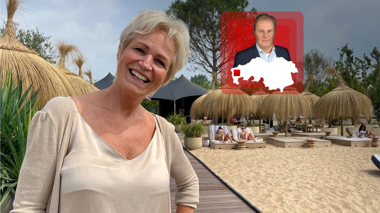 Caroline van Eeden voor de beachclub in Bergen op Zoom (foto: Erik Peeters).