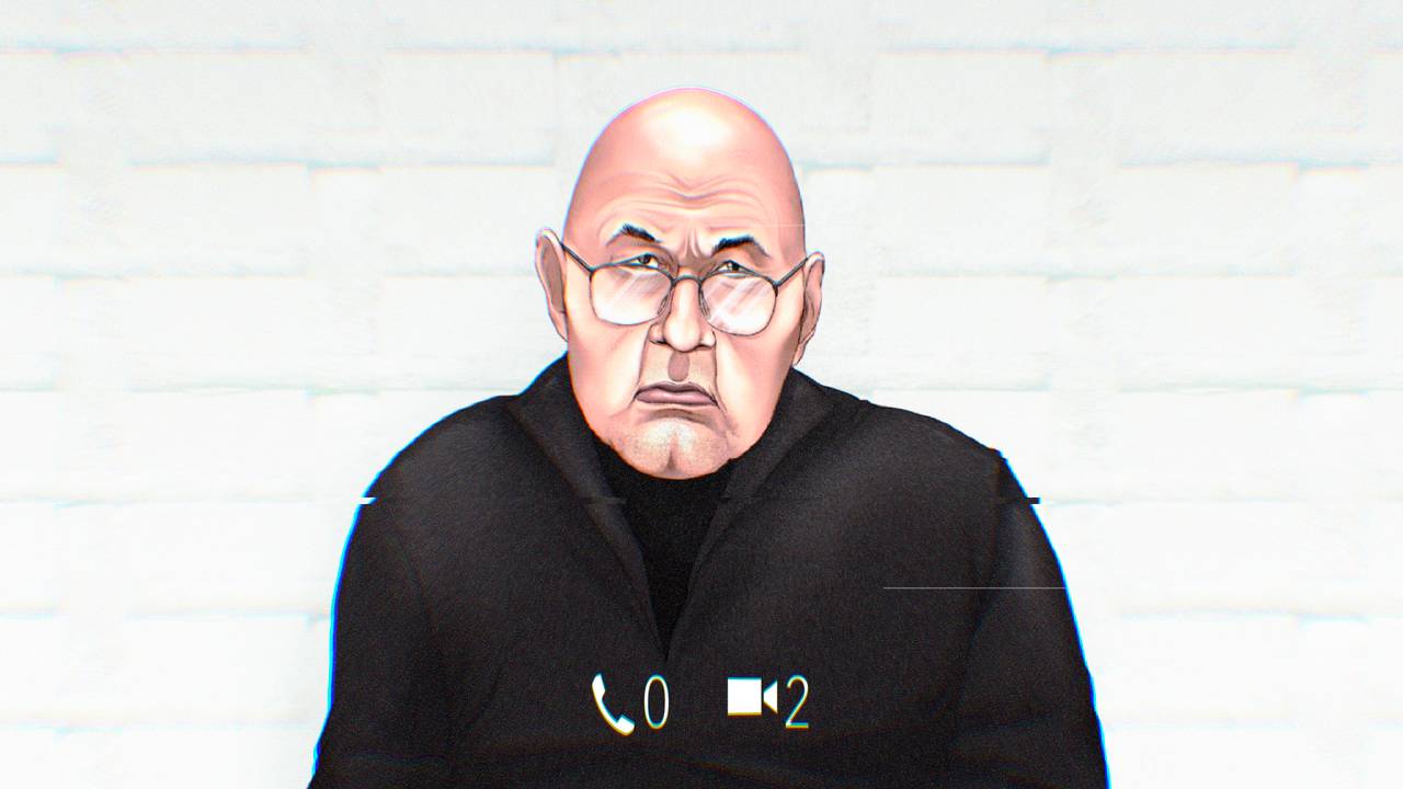 Hoofdverdachte Peter S. tijdens zijn proces via een videoverbinding uit Sittard (tekening: Adrien Stanziani)