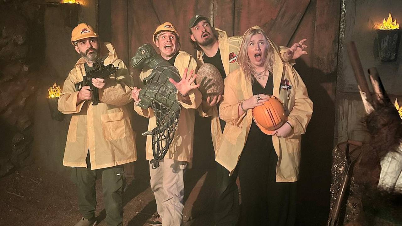 In vol ornaat bij een escaperoom over Jurassic Parc (eigen foto).