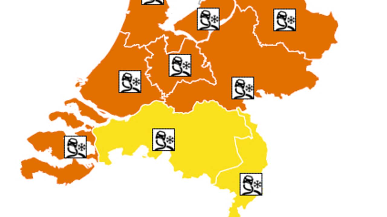 Code oranje is in bijna heel Nederland van kracht (foto: KNMI).