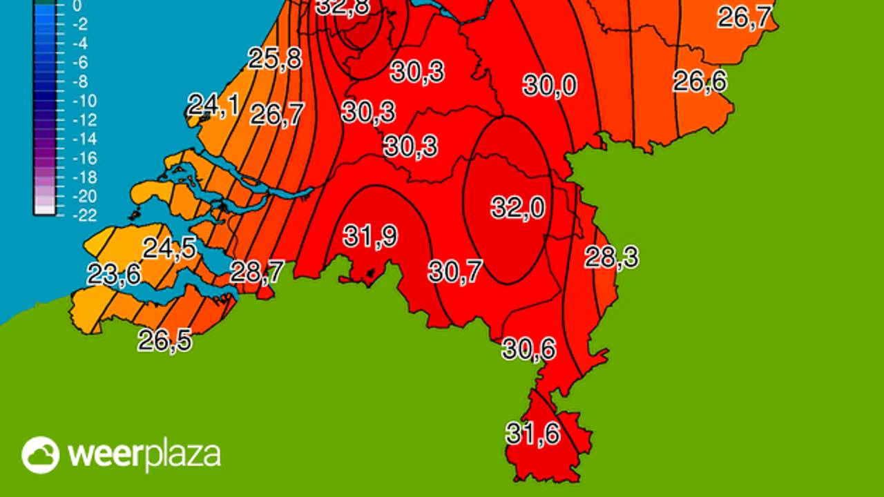 De weerkaart van 21.10 uur, welterusten alvast (beeld: Weerplaza).