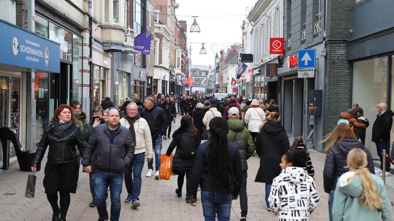 Winkelend publiek in de Tilburgse Heuvelstraat.