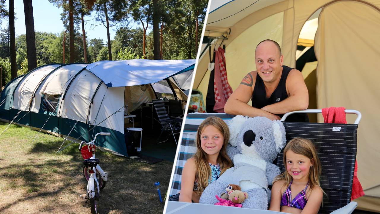 Jurgen, Jane en Jill kamperen in een grote tent.
