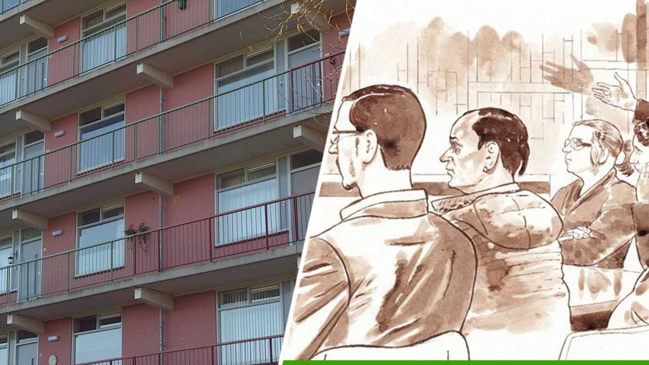 De flat in Rosmalen en een rechtbanktekening van de Zes van Breda (archieffoto).