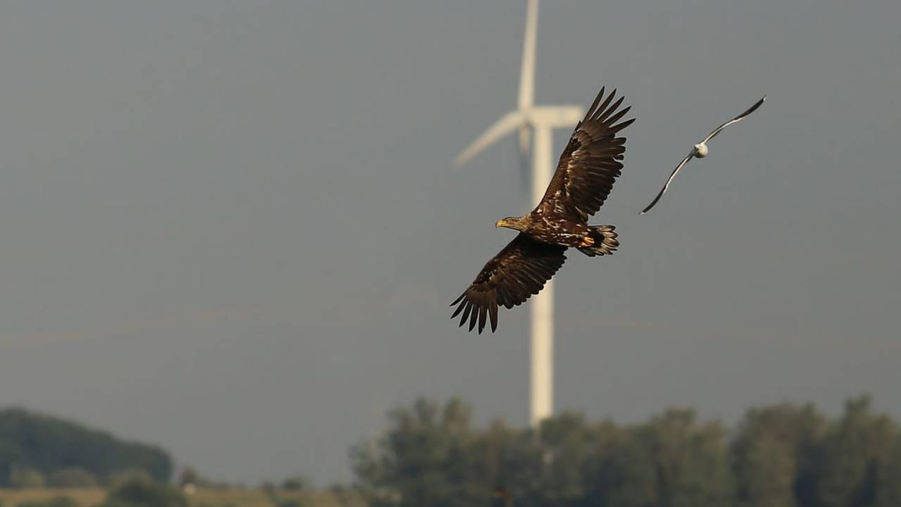 Niet de zeearend uit het verhaal, wel de windmolen.