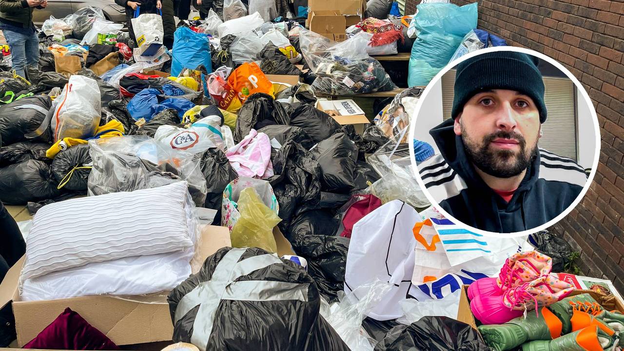 Salih Tokur en een deel van de ingezamelde spullen (foto: Omroep Brabant).