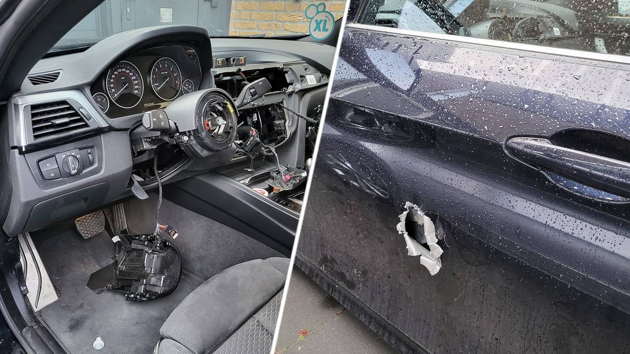 De schade bij de auto van Brigitte is enorm.