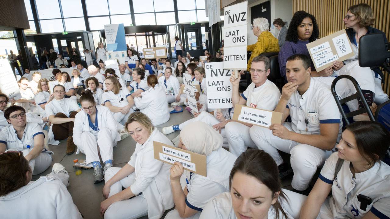 NU'91 was onderdeel van de zitacties van zorgpersoneel van het Amphia ziekenhuis in Breda in februari (foto: ANP).