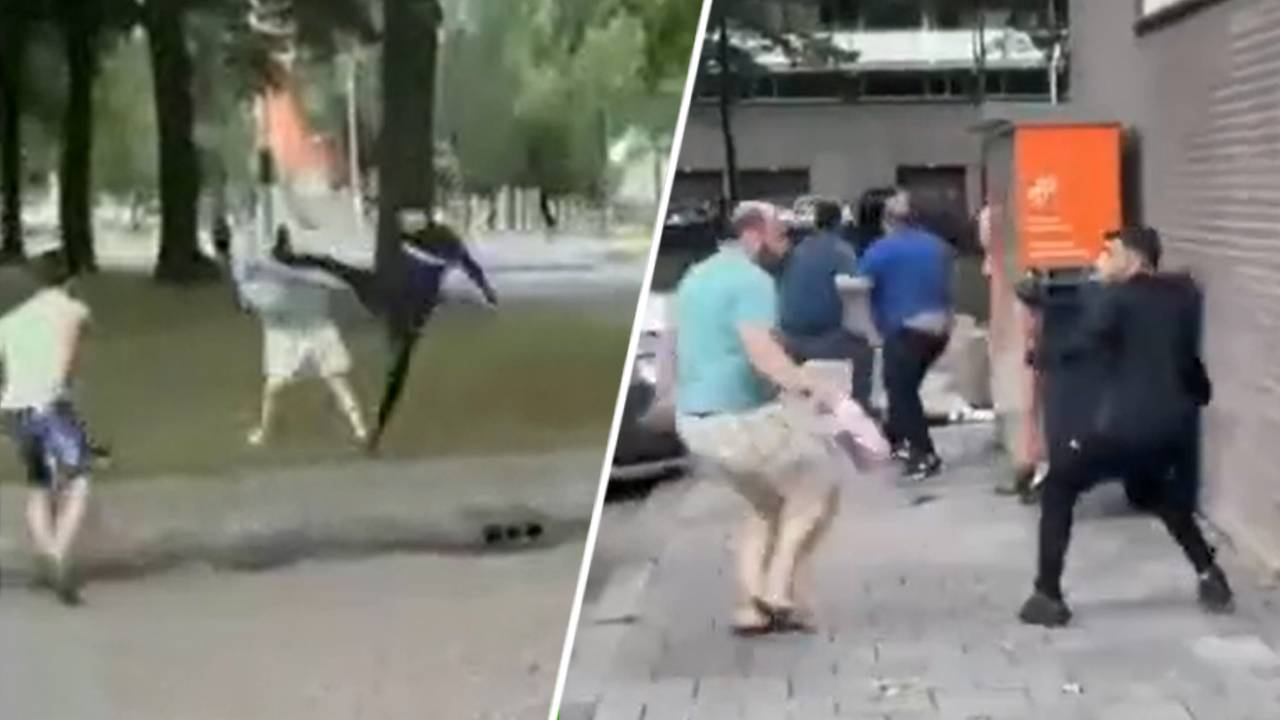 In Tilburg ging een groep mannen met elkaar op de vuist (foto: Twitter Kayovid).