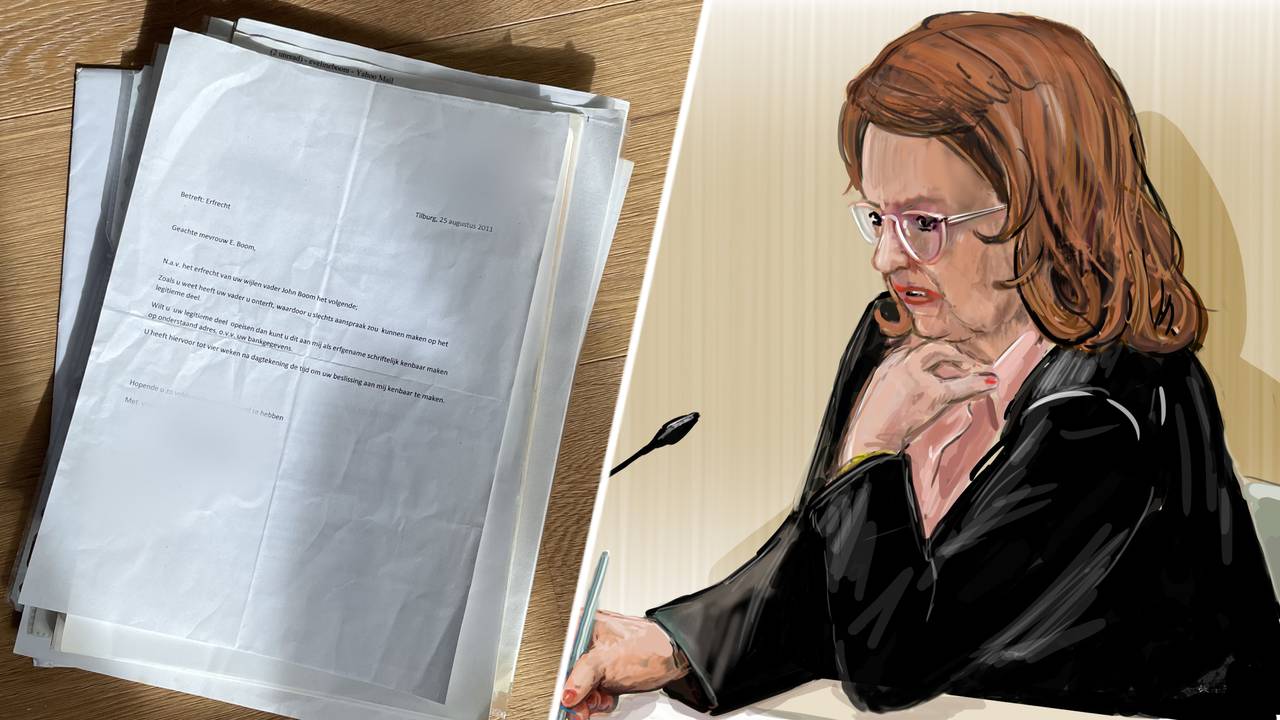 Yvon K. en documenten over haar verleden (foto: archief Omroep Brabant/ tekening: )