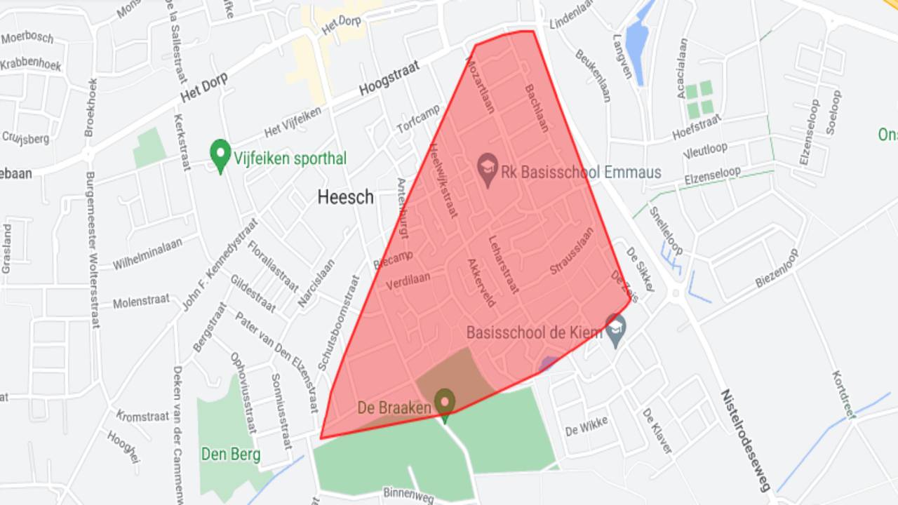 Gebied dat is getroffen door de stroomstoring. (Foto: Enexis).