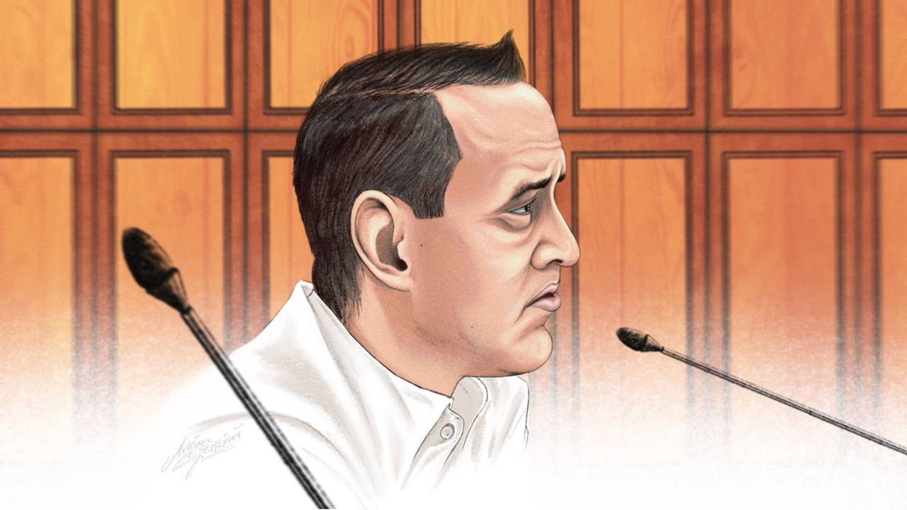 Marlon B. tijdens de zitting (rechtbanktekening: Ardrien Stanziani).