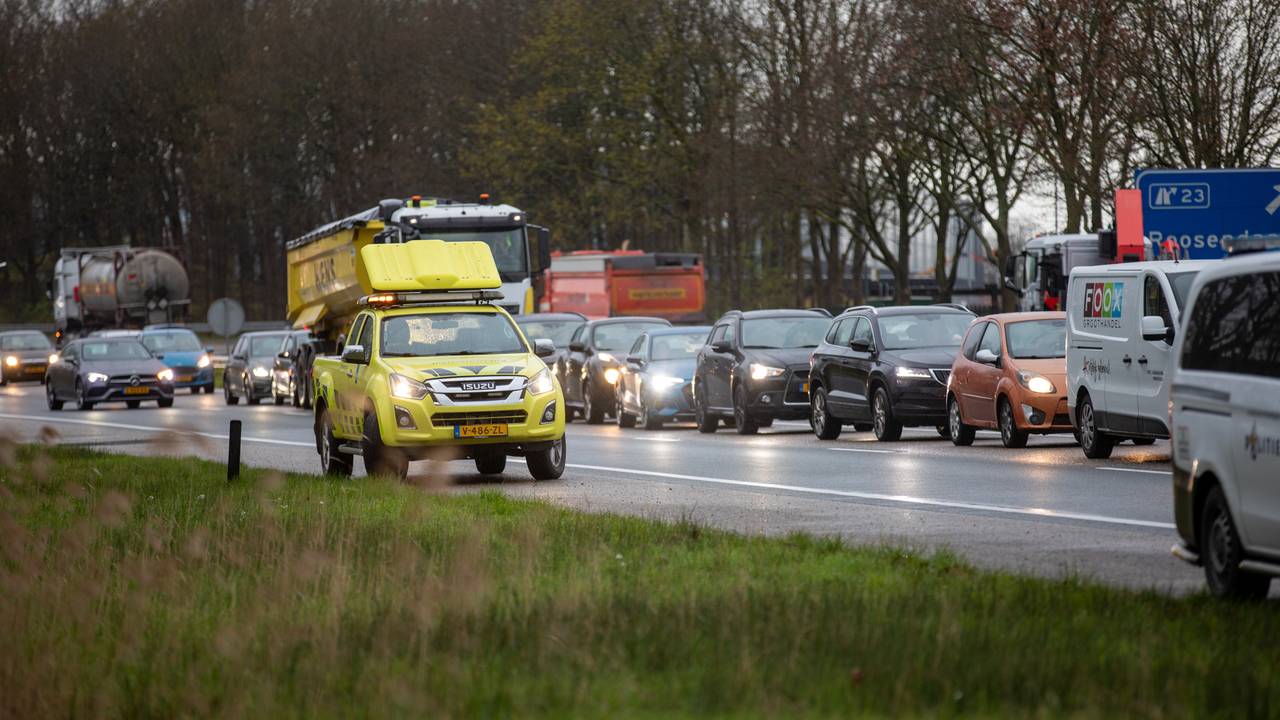 De file op de A58 waarbij het ongeluk ontstond (Foto: SQ Vision/Christian Traets).