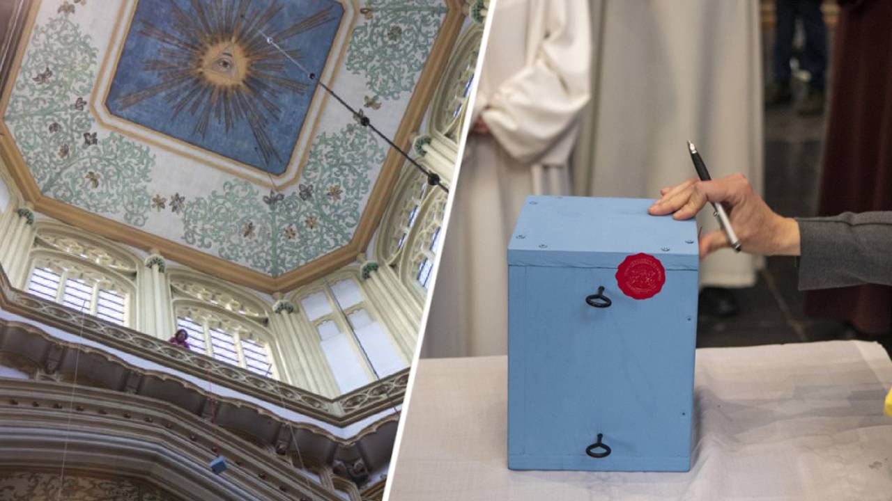 Het Alziend Oog, waar het kistje (foto rechts) achter verborgen lag (foto's: Wim Koopman).