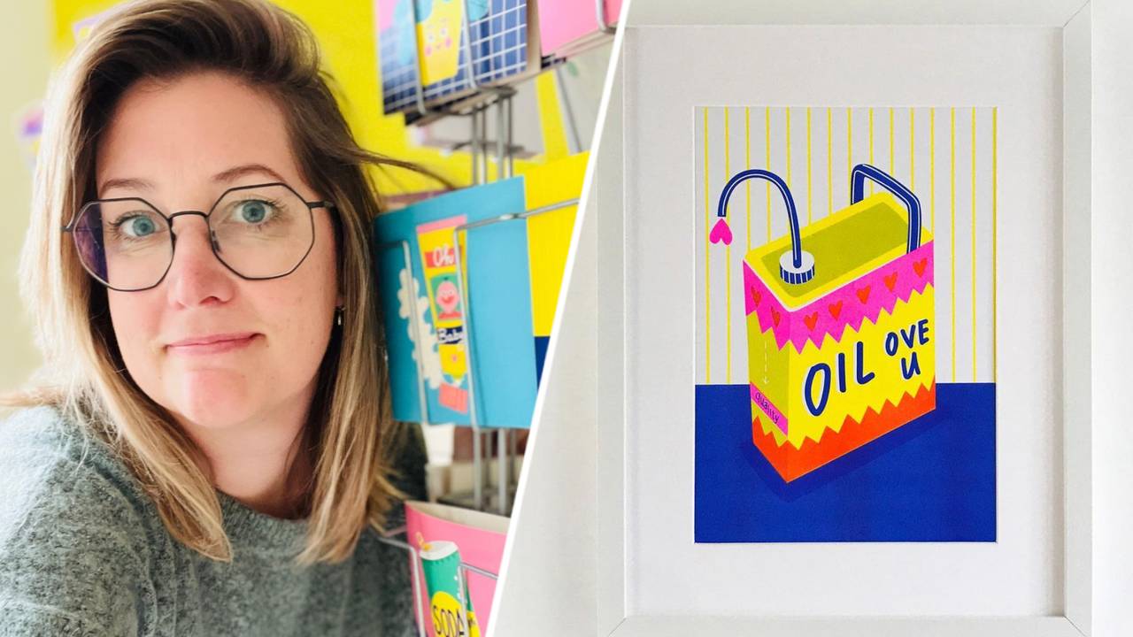 Jetske Kox en de illustratie die werd gedeeld door Robbie Williams (foto's: Jetske Kox).