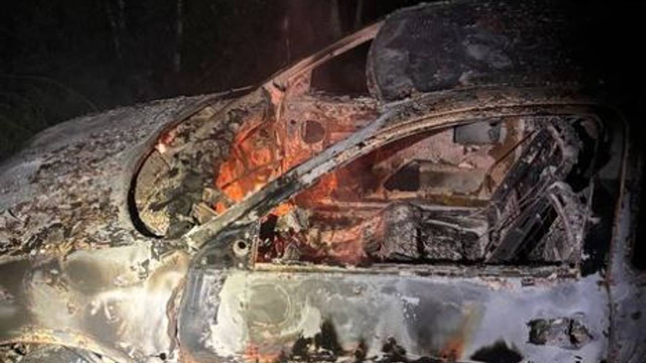 De auto in Langenboom brandde volledig uit (foto: Instagram politie Maashorst).