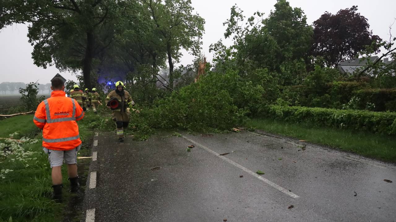De brandweer moest de bomen van de weg halen (foto: SQ Vision/Kevin Kanters).