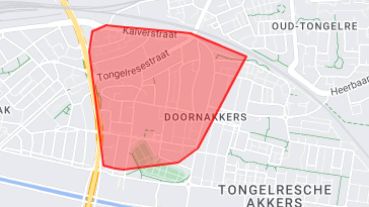 Het gebied dat zonder stroom zit (foto: Enexis).