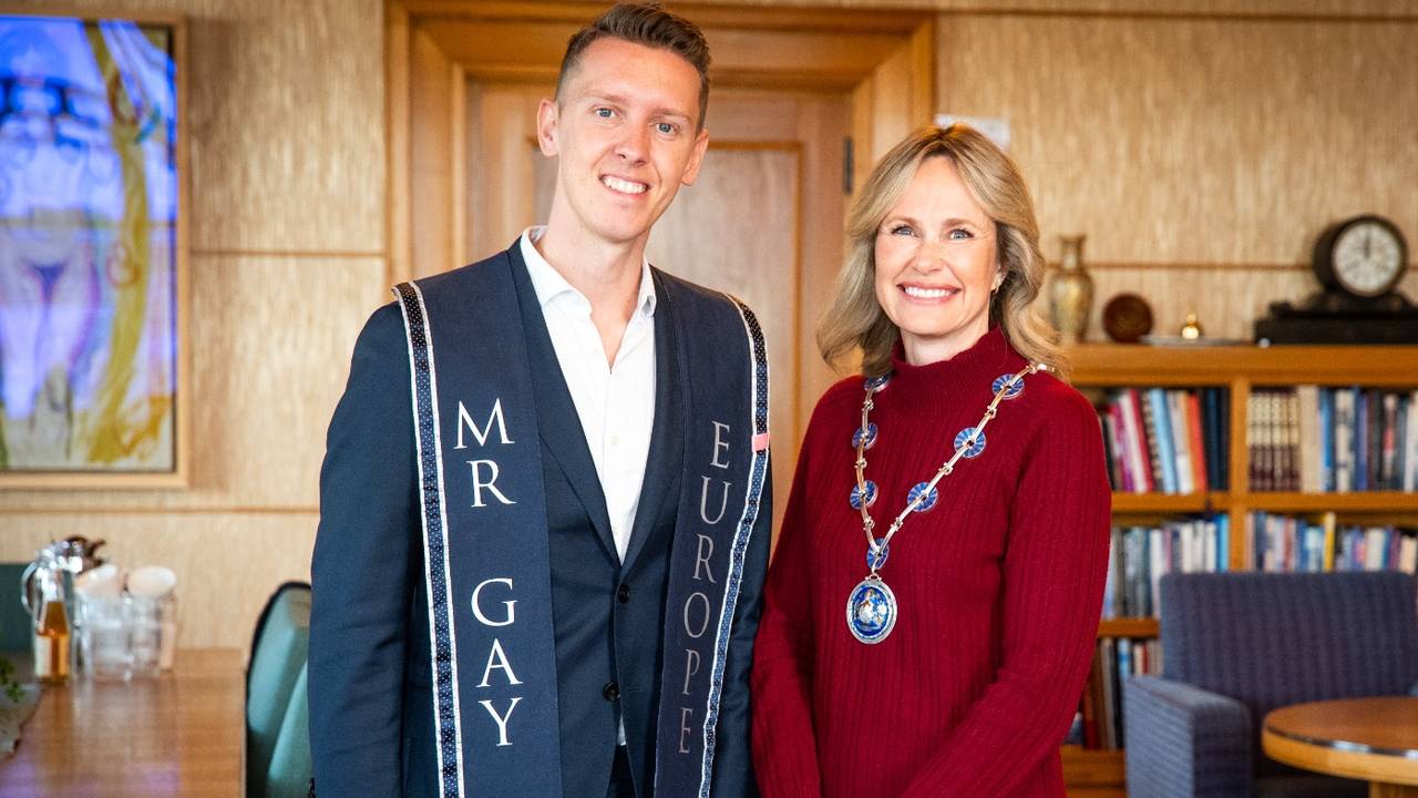 Tim Küsters met de burgemeester van Oslo (foto: privéfoto).