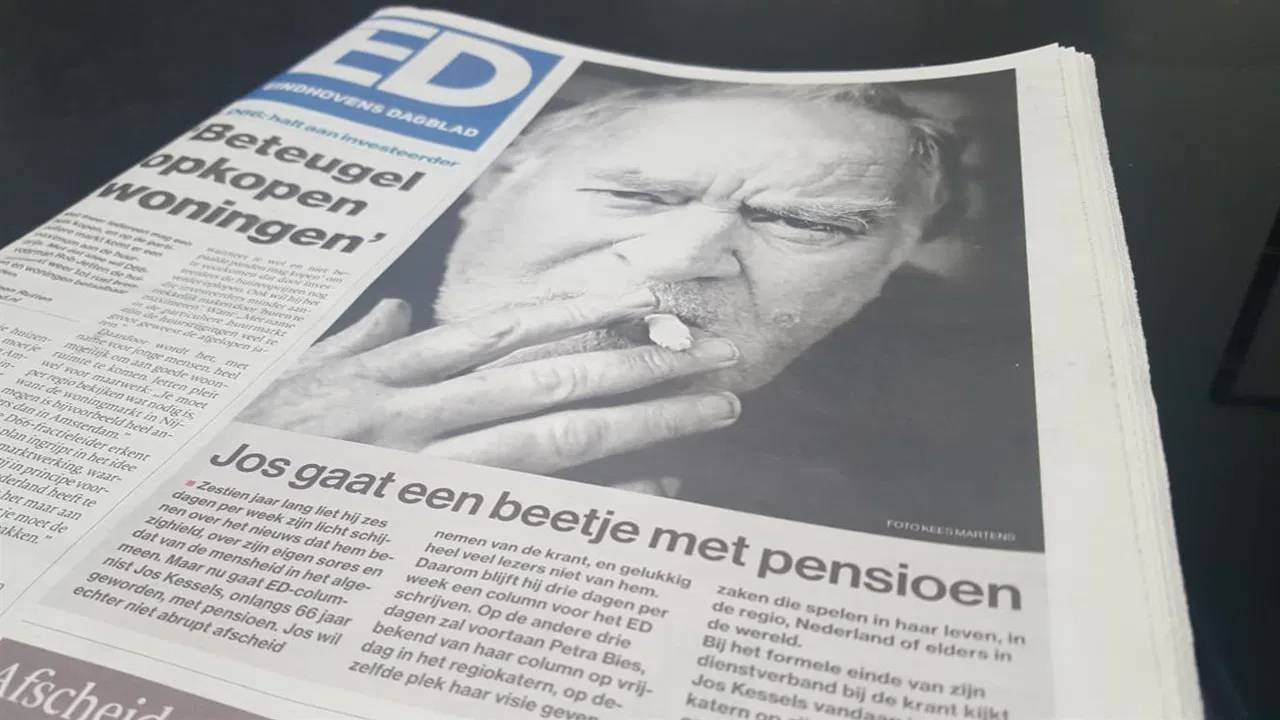 De voorpagina van het Eindhovens Dagblad toen Jos Kessels zijn pensioen aankondigde (foto: Studio040).