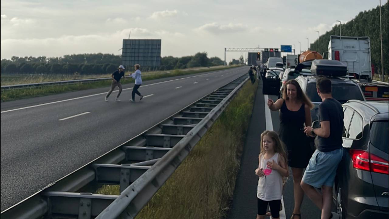 Er kan niemand door, dus de andere kant van de snelweg is volledig leeg.