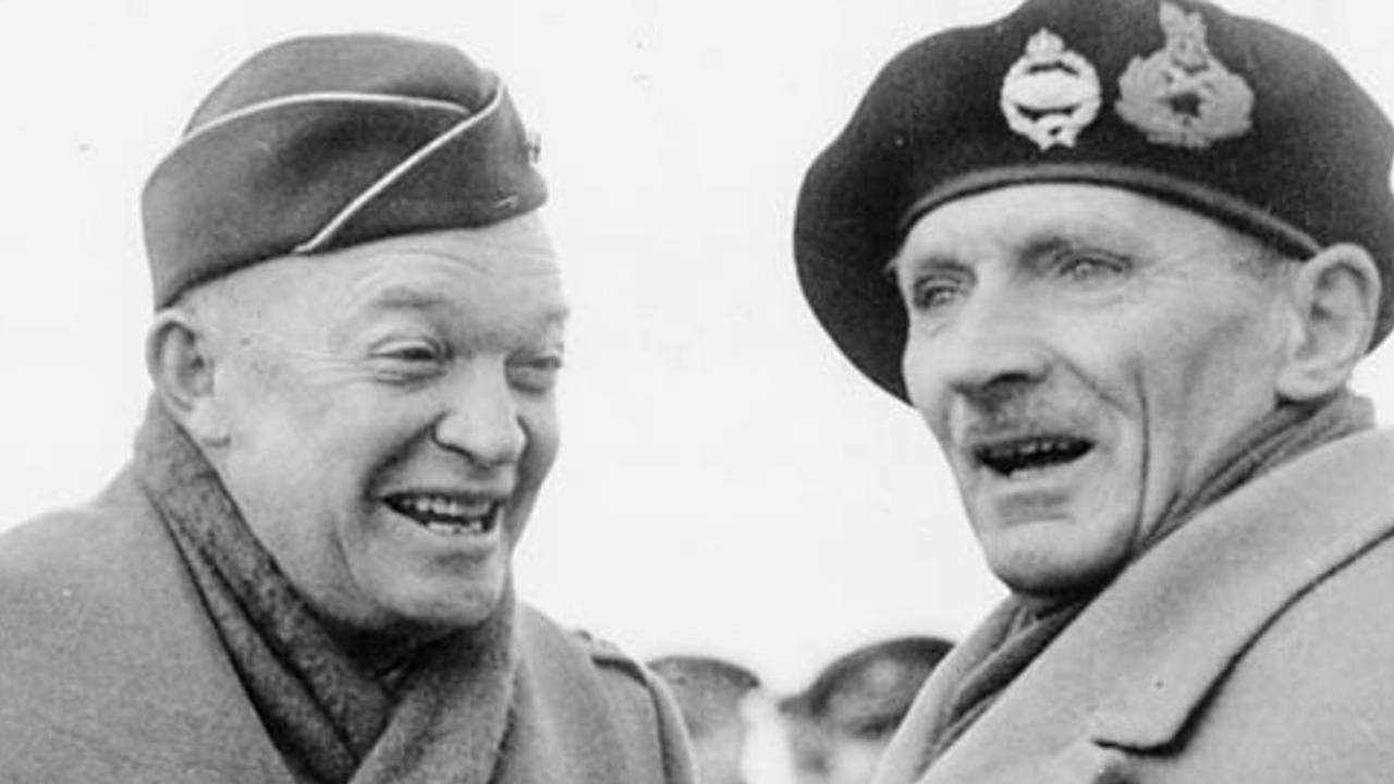 Eisenhower (links) en Montgomery (rechts) op het vliegveld in Brussel 10 september 1944 (foto: archief)