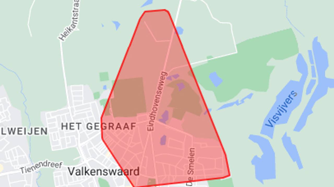 Het gebied in Valkenswaard dat is geraakt (beeld: Enexis).