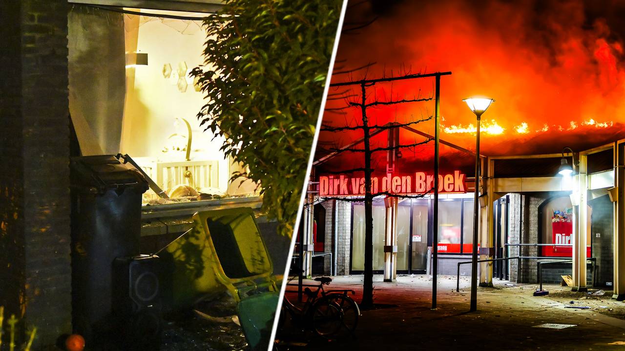 Vier gewonden door omgevallen vuurwerkpot (links) en brand op het dak van een supermarkt (foto's: SQ Vision).