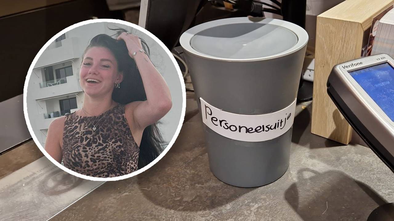 De fooienpot van de Blokker in Veldhoven, inzet Saskia (foto's: Saskia Verharen).