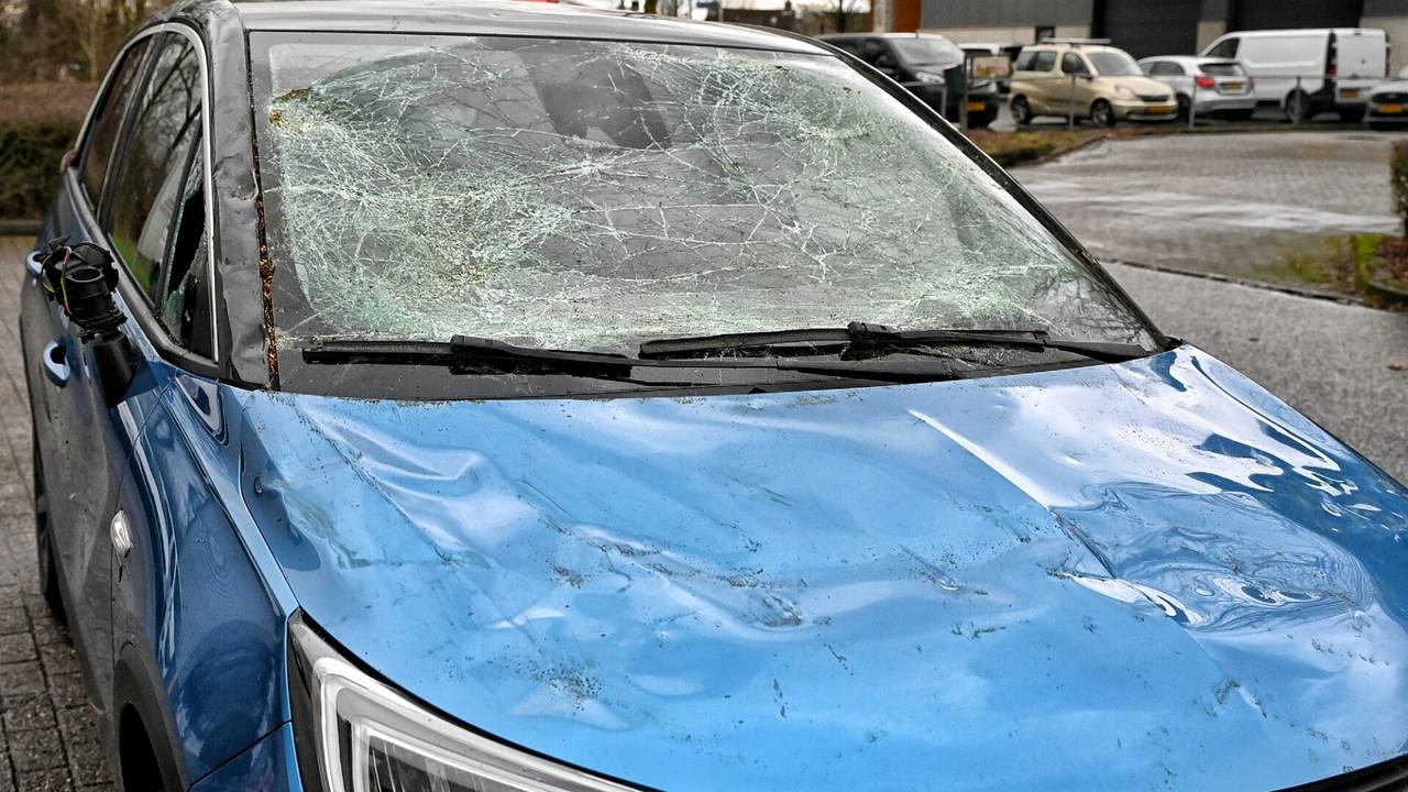 De schade aan de auto in Moergestel (Foto: Toby de Kort / SQ Vision). 
