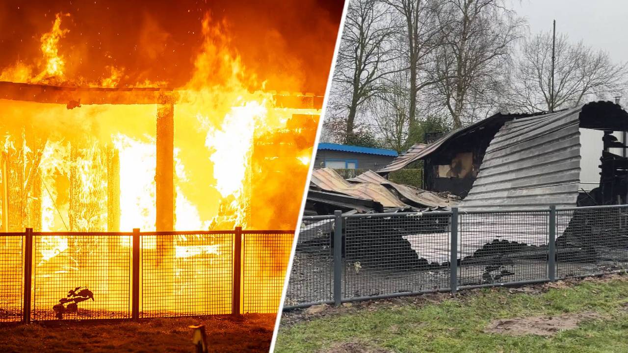 Van het chalet bleef weinig over na de brand.