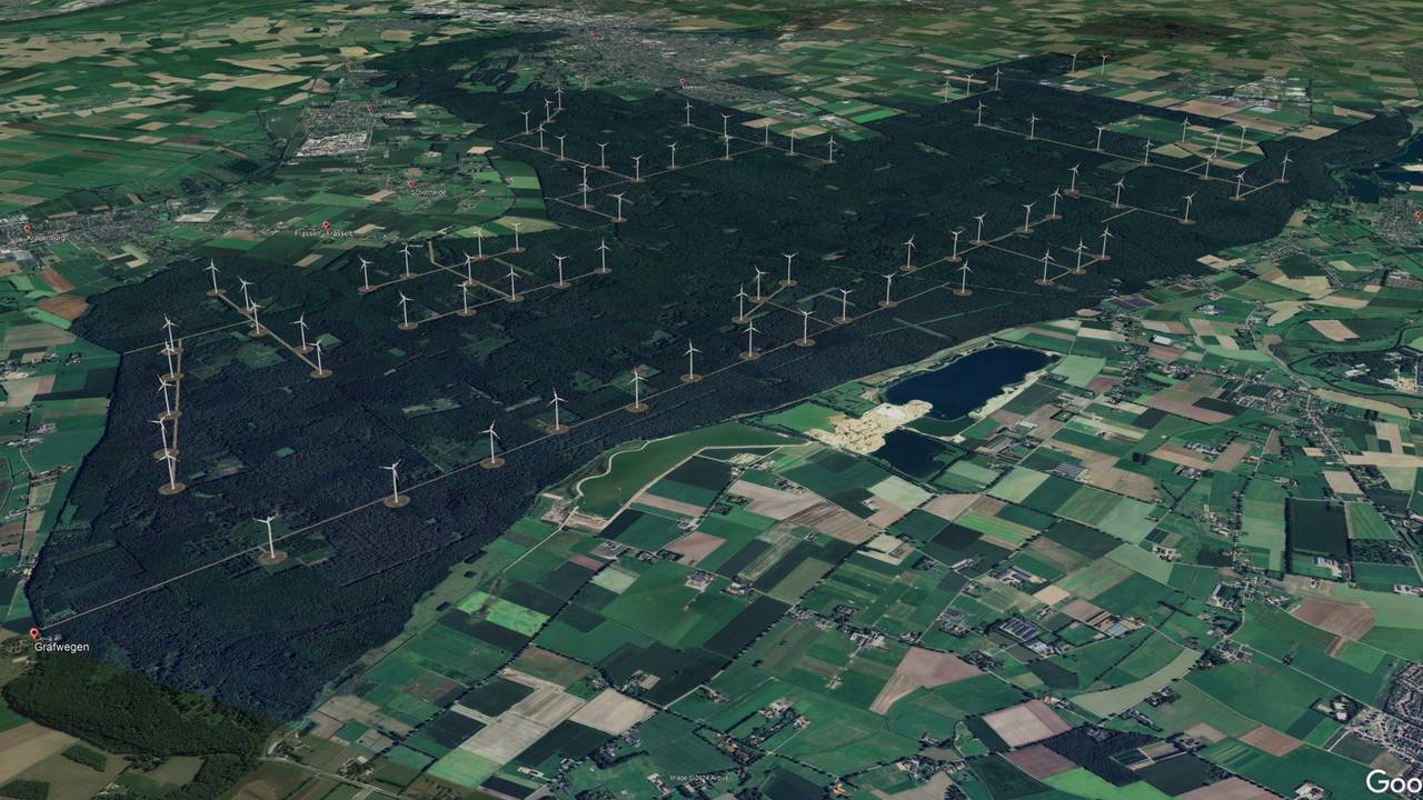 Beeld van het Duitse windmolenpark. (Foto: Nationalpark Reichswald.de)