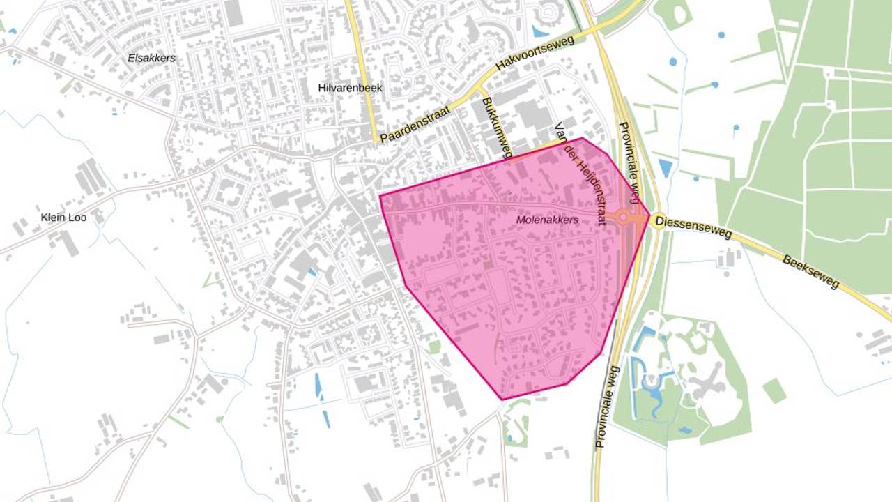 Het getroffen gebied in Hilvarenbeek (illustratie: Enexis)