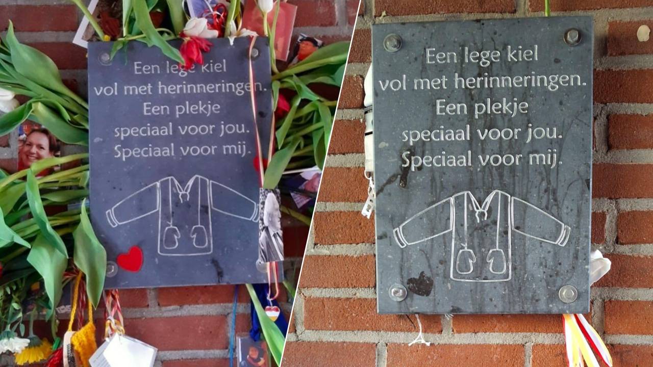 De gedenksteen voor en na de vernieling (foto: via Sabina Cantiluppi).