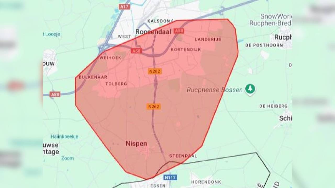 Een grote stroomstoring bij Roosendaal (foto: Enexis).