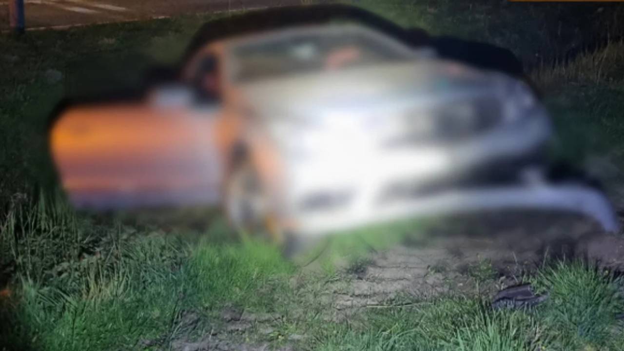 De wagen in de sloot (foto: Instagram / politie Helmond).